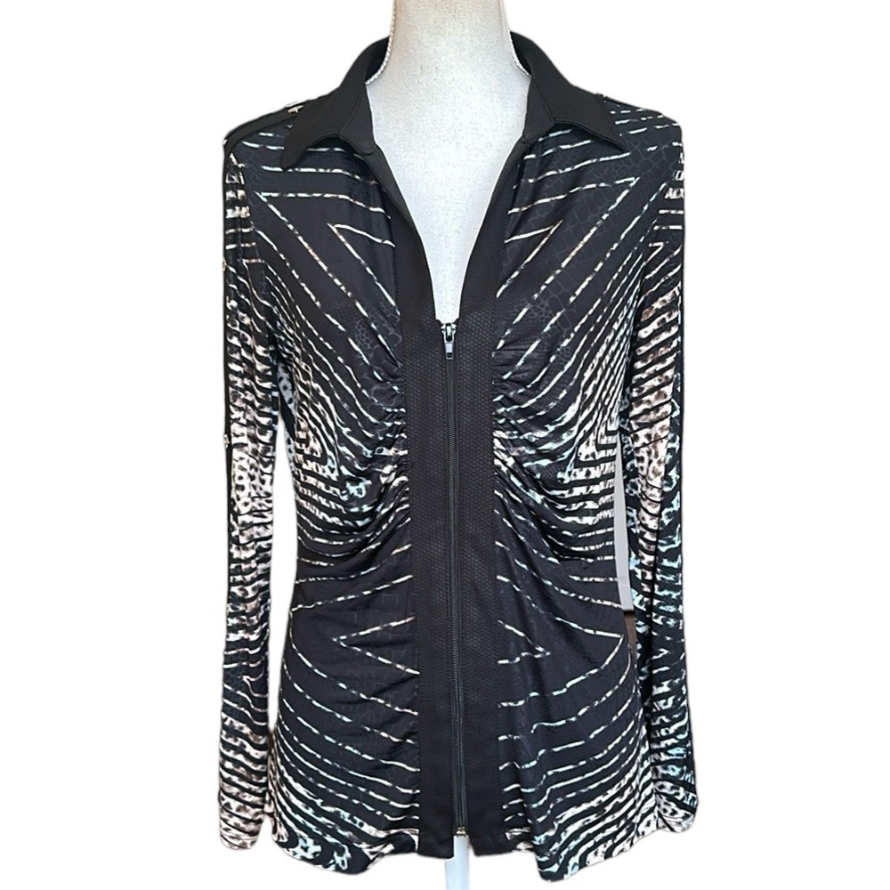 Barcelino Stretchy Zip Up Slimming Blouse size L
